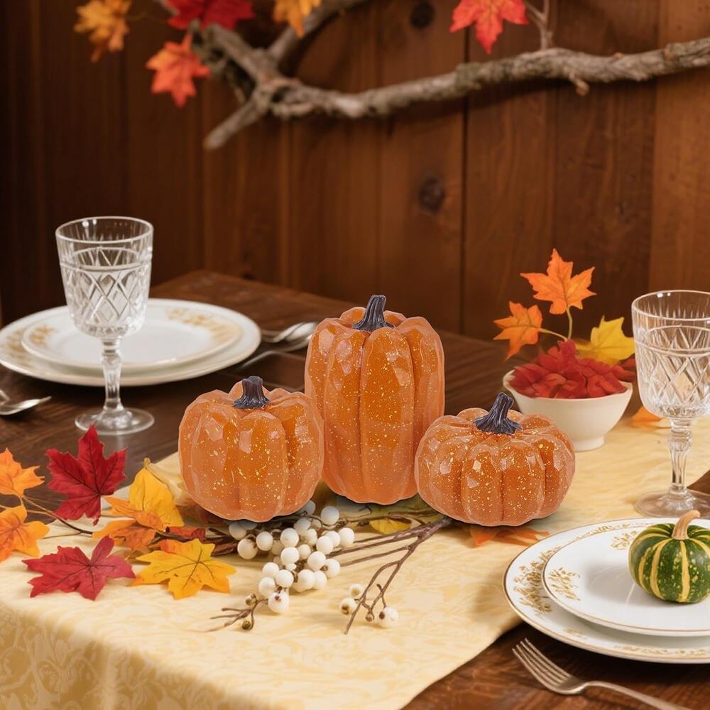 Fall Decor Set of 3 - Artificial Resin Thanksgiving Table Pumpkins